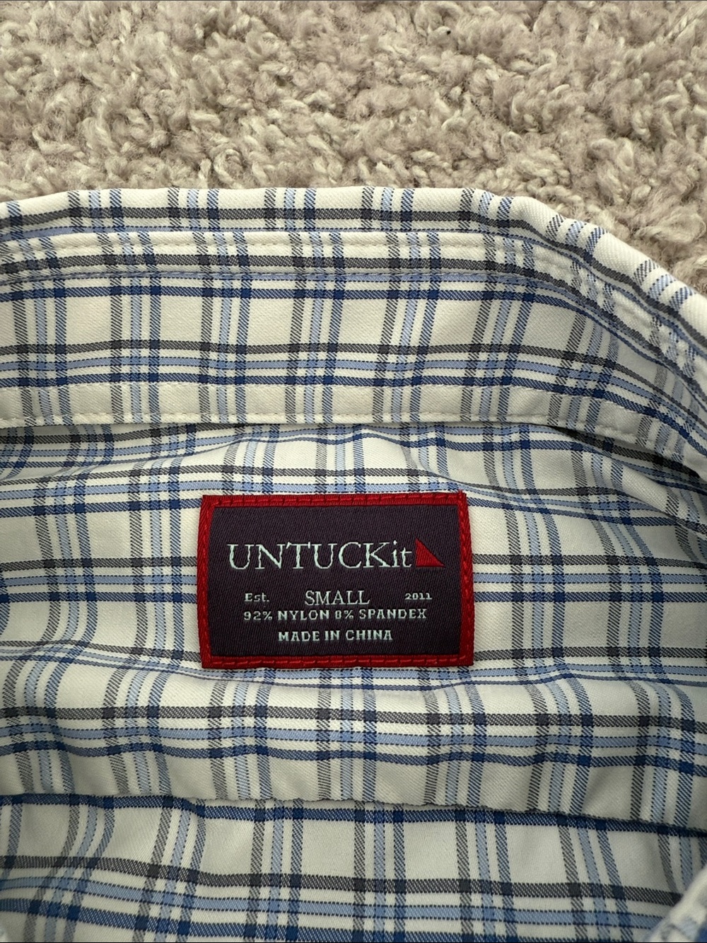UNTUCKit Men's Blue and White Plaid Dress Shirt - Picture 2 of 2